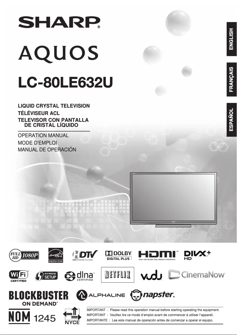 Page n°1 - Manuel utilisateur Sharp Aquos LC-80LE632U