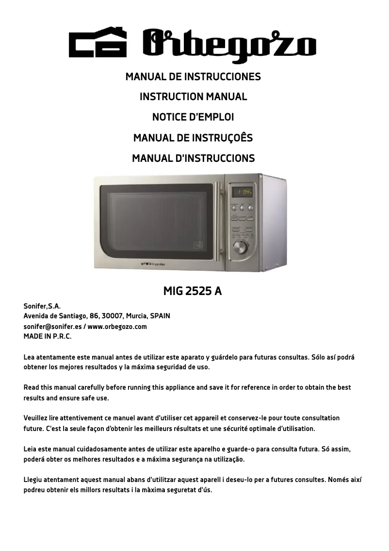 Page 1 de la notice Manuel utilisateur Orbegozo MIG 2525