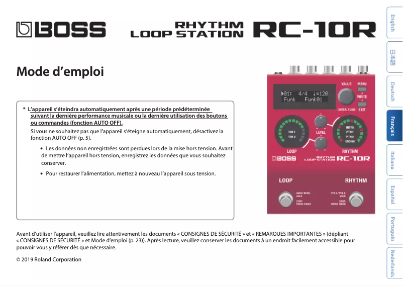 Image de la première page du manuel de l'appareil RC-10R