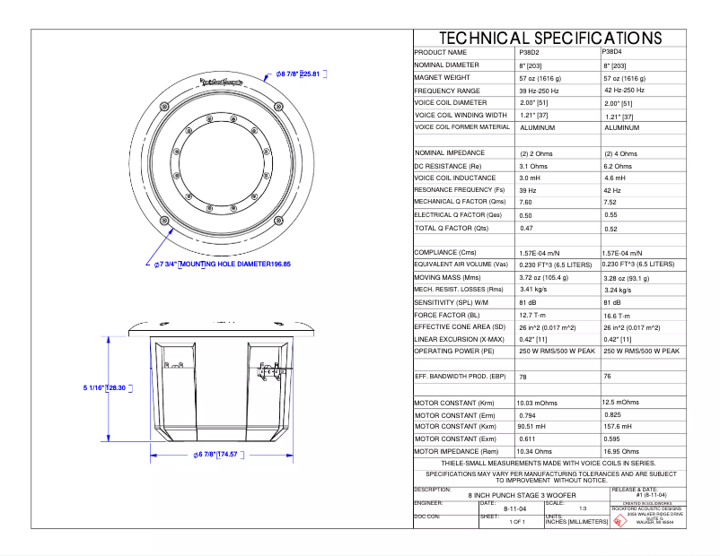 Page 1 de la notice Fiche technique Rockford Fosgate Punch P38D4