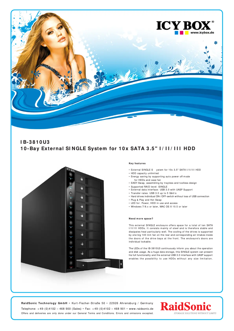 Page 1 de la notice Fiche technique Icy Box IB-3810U3