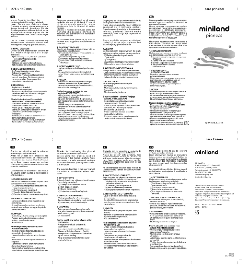 Page 1 de la notice Manuel utilisateur Miniland Picneat Blush 89463