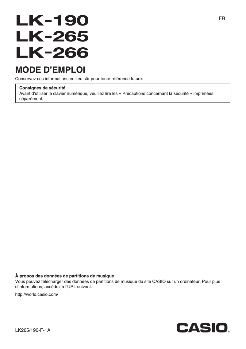 Page 1 de la notice Manuel utilisateur Casio LK-266