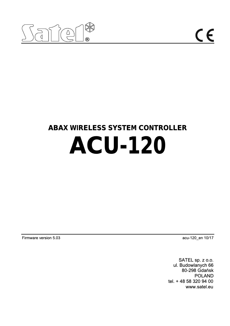 Page n°1 - Manuel utilisateur Satel ACU-120