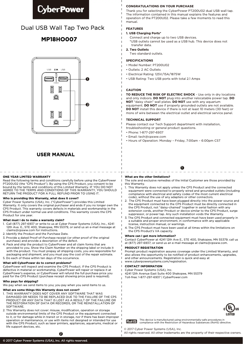 Page 1 de la notice Manuel utilisateur CyberPower MP18HO007