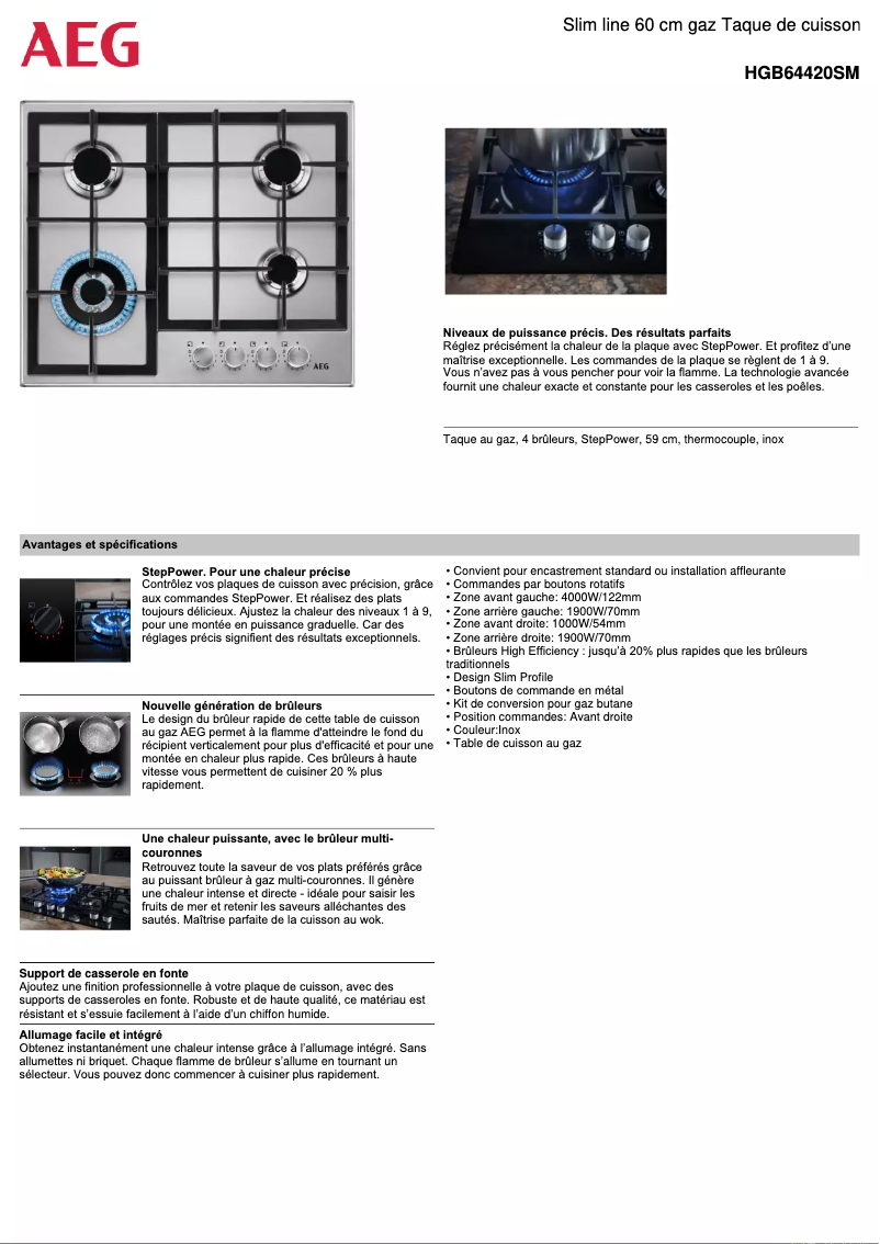 Page 1 de la notice Fiche technique AEG HGB64420SM