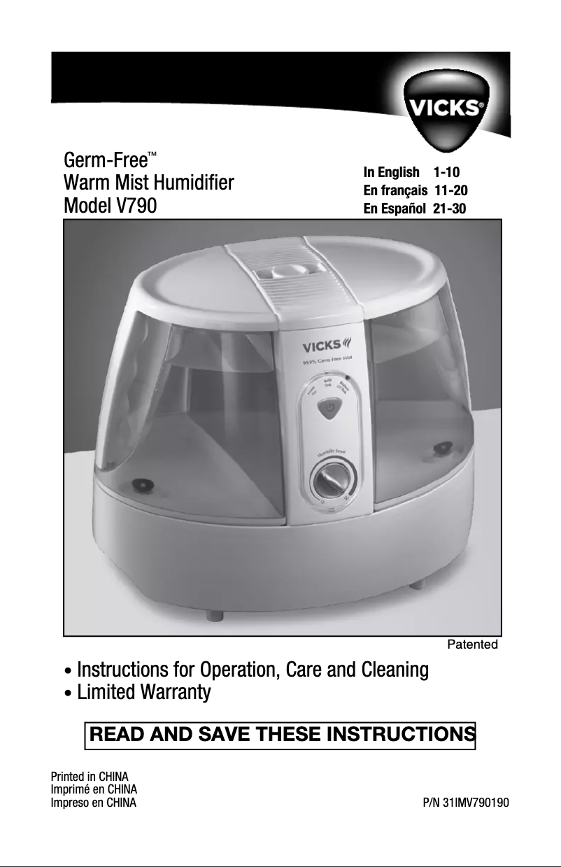 Page 1 de la notice Manuel utilisateur Vicks V790