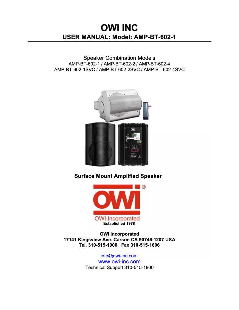 Page n°1 - Manuel utilisateur OWI AMP-BT-602-2