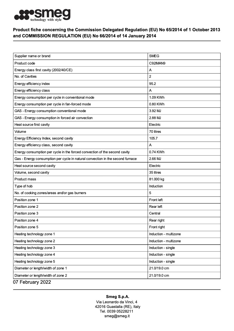 Page 1 de la notice Brochure Smeg C92IMAN9