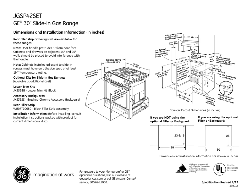 Página 1 del manual Ficha técnica GE JGSP42SETSS