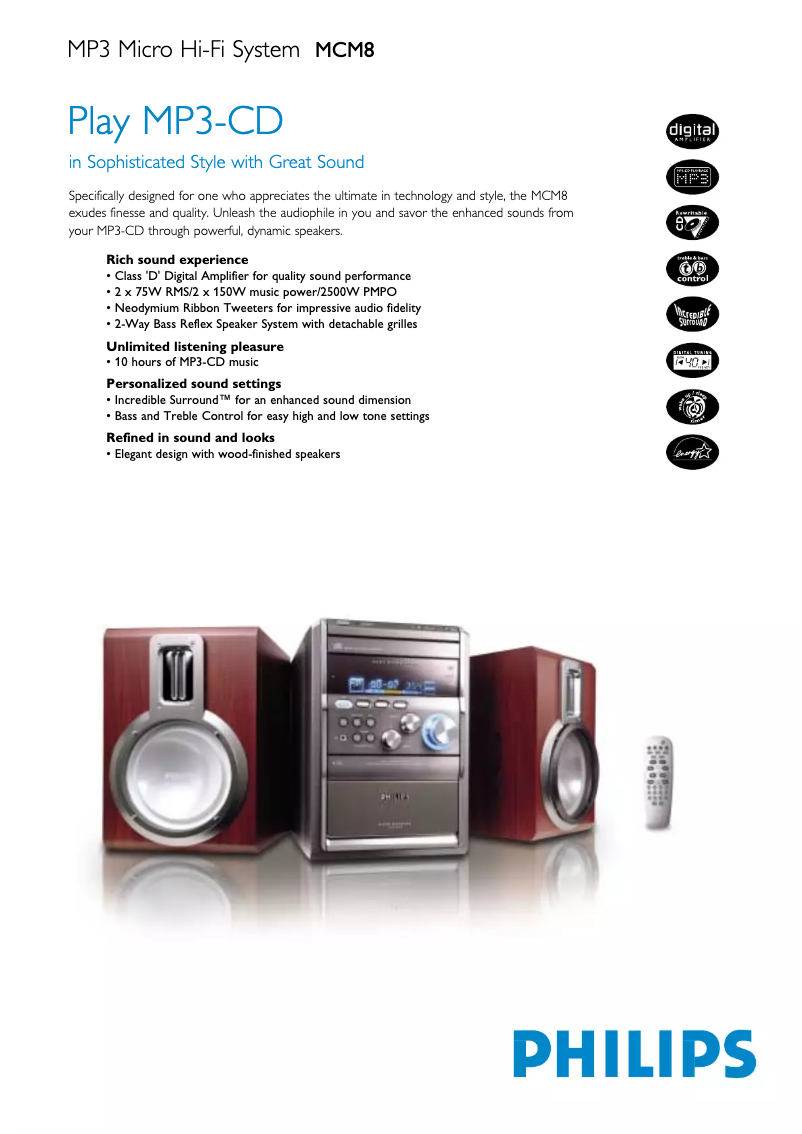 Page n°1 - Fiche technique Philips MCM8