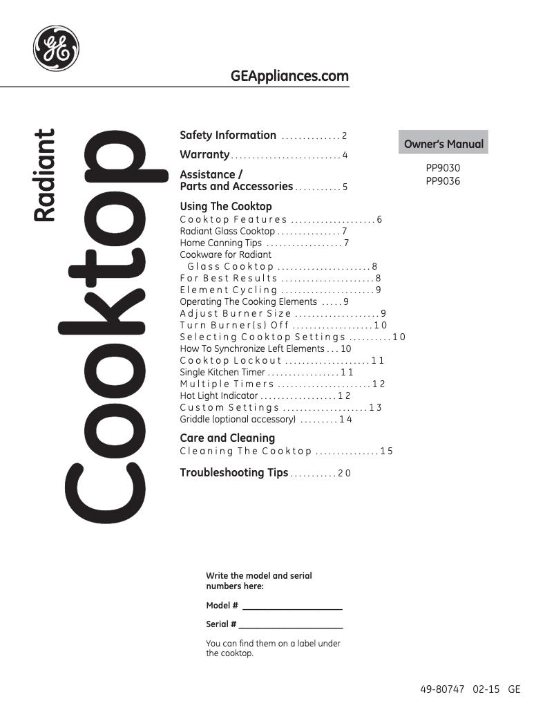 Image de la première page du manuel de l'appareil Profile PP9030DJBB