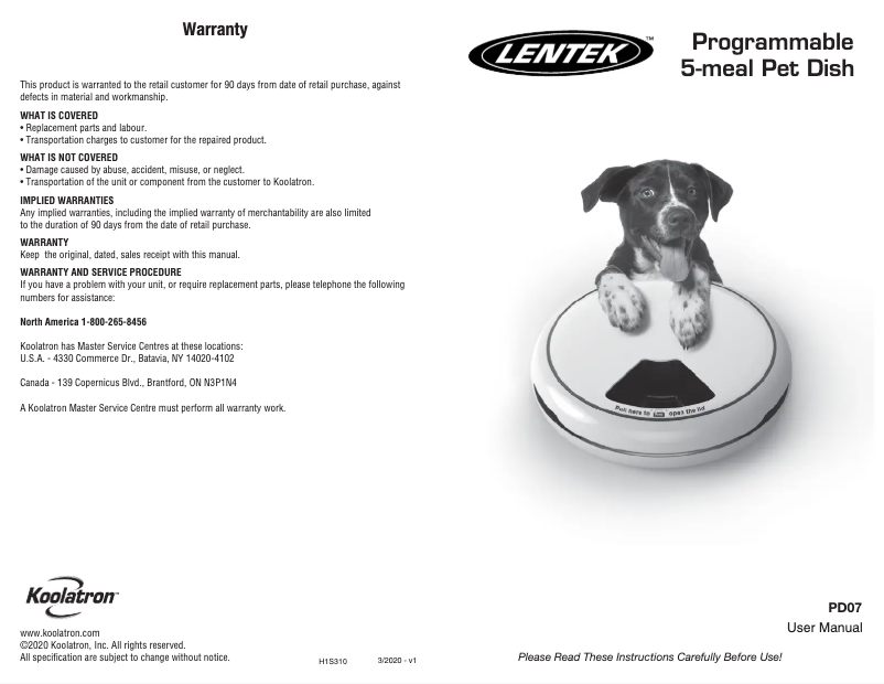 Page n°1 - Manuel utilisateur Lentek PD07