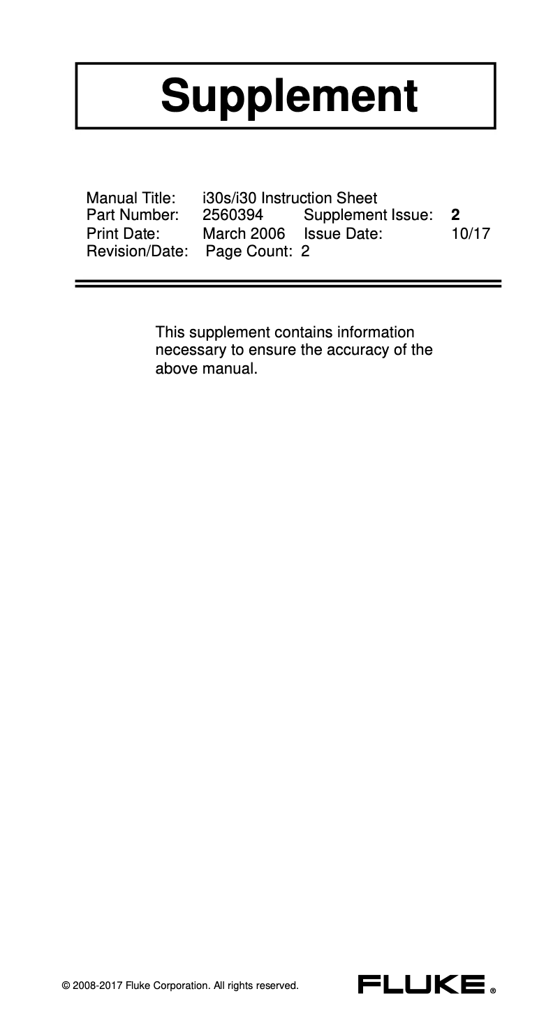 Page n°1 - Mode d'emploi Fluke i30s