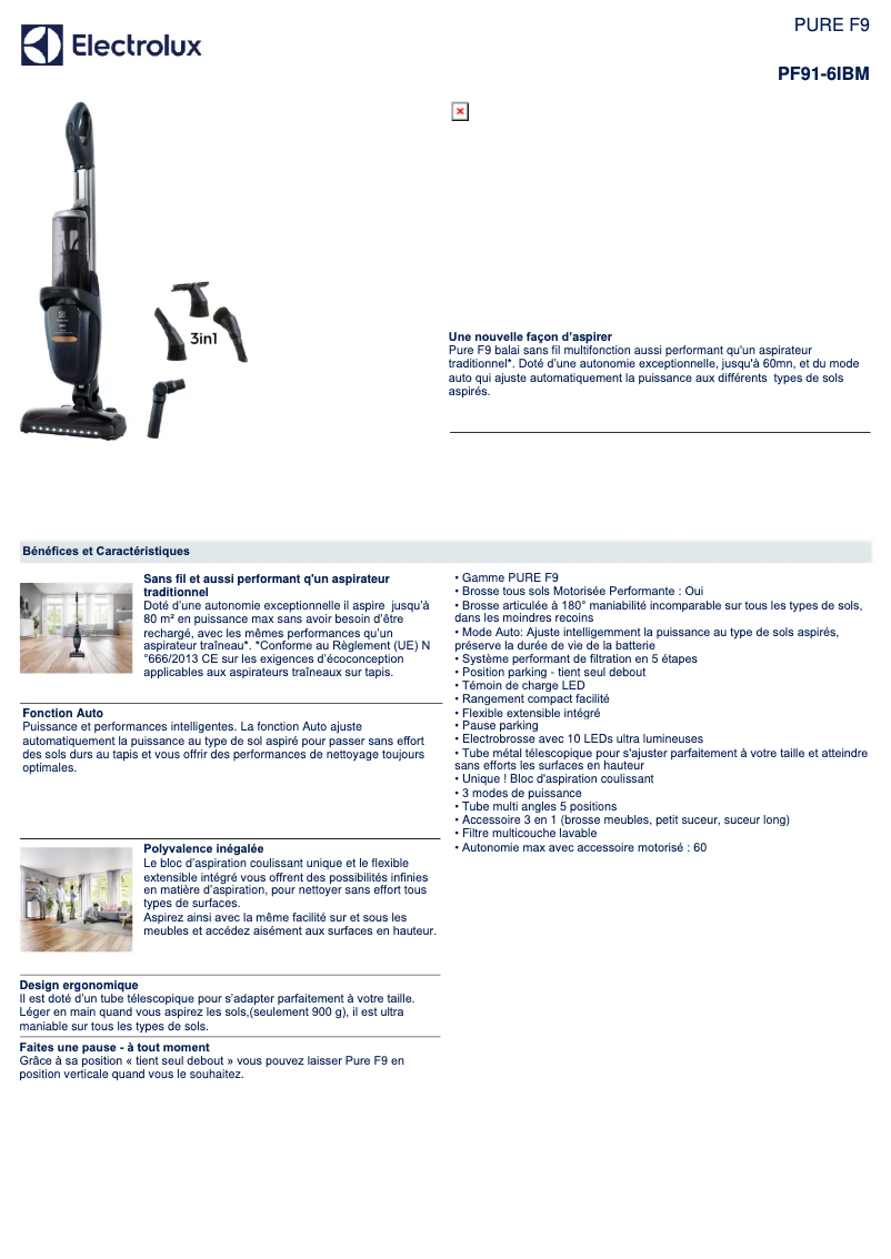Page 1 de la notice Fiche technique Electrolux PF91-6IBM