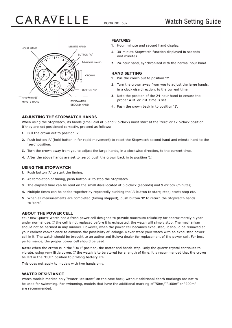 Page 1 de la notice Manuel utilisateur Caravelle 43A145 Chronograph