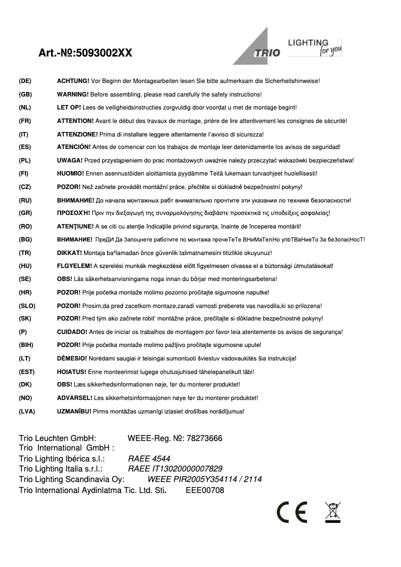 Page 1 de la notice Manuel utilisateur Trio Lighting Loreley 509300201