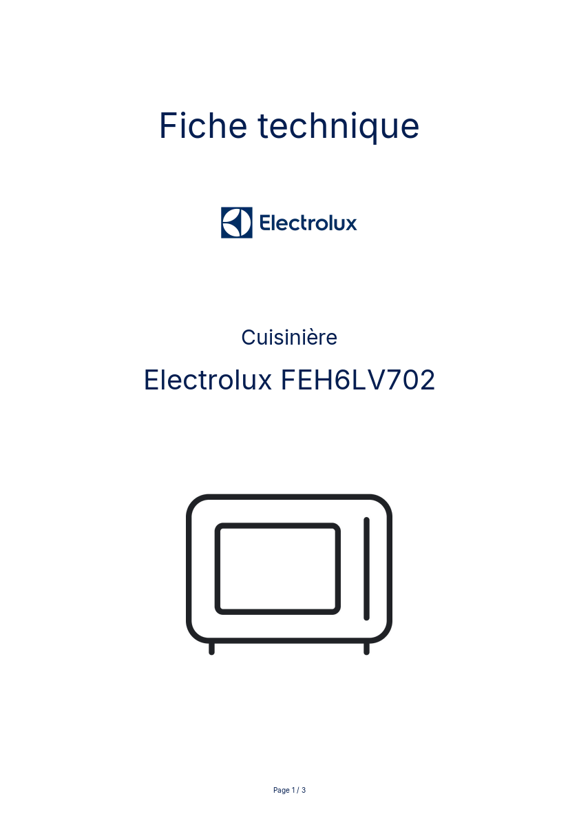 Page n°1 - Fiche technique Electrolux FEH6LV702