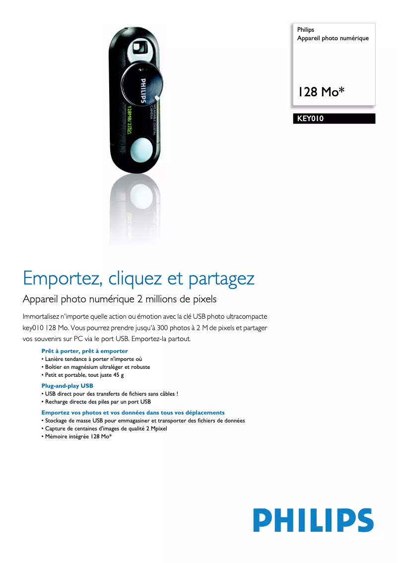 Page n°1 - Fiche technique Philips GoGear KEY010