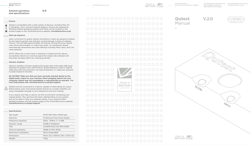 Page 1 de la notice Manuel utilisateur Chord Qutest