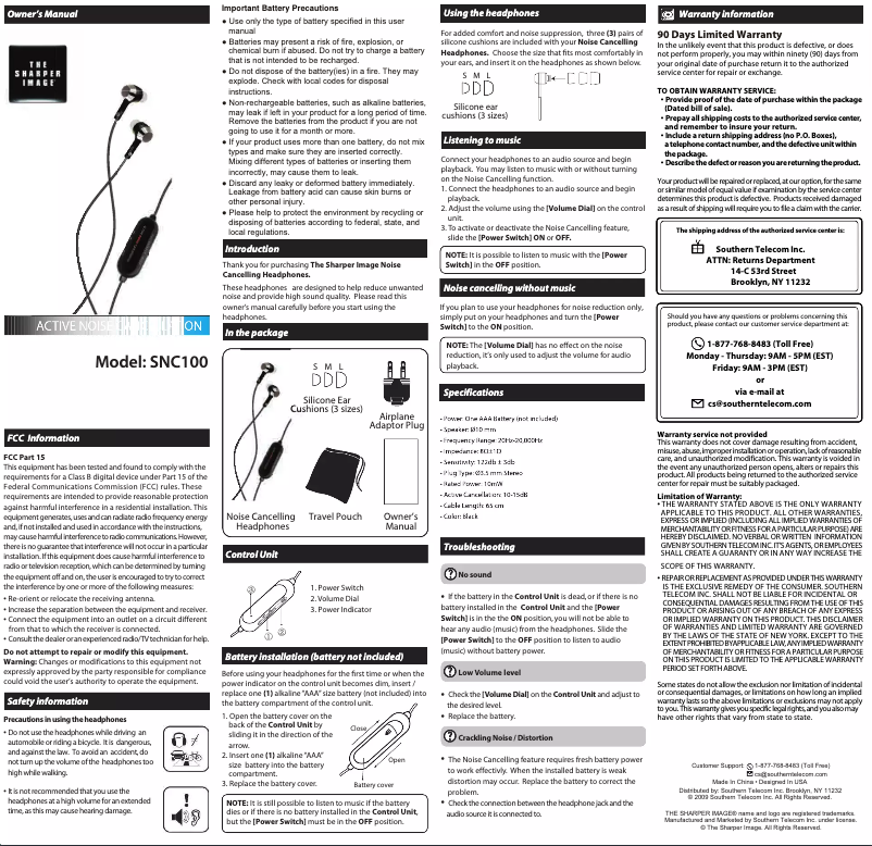 Page n°1 - Manuel utilisateur Sharper Image SNC100
