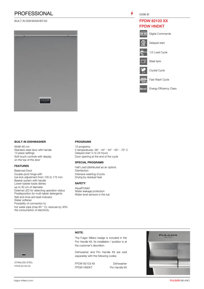 Page n°1 - Fiche technique Fulgor Milano FPDW 82103 XX