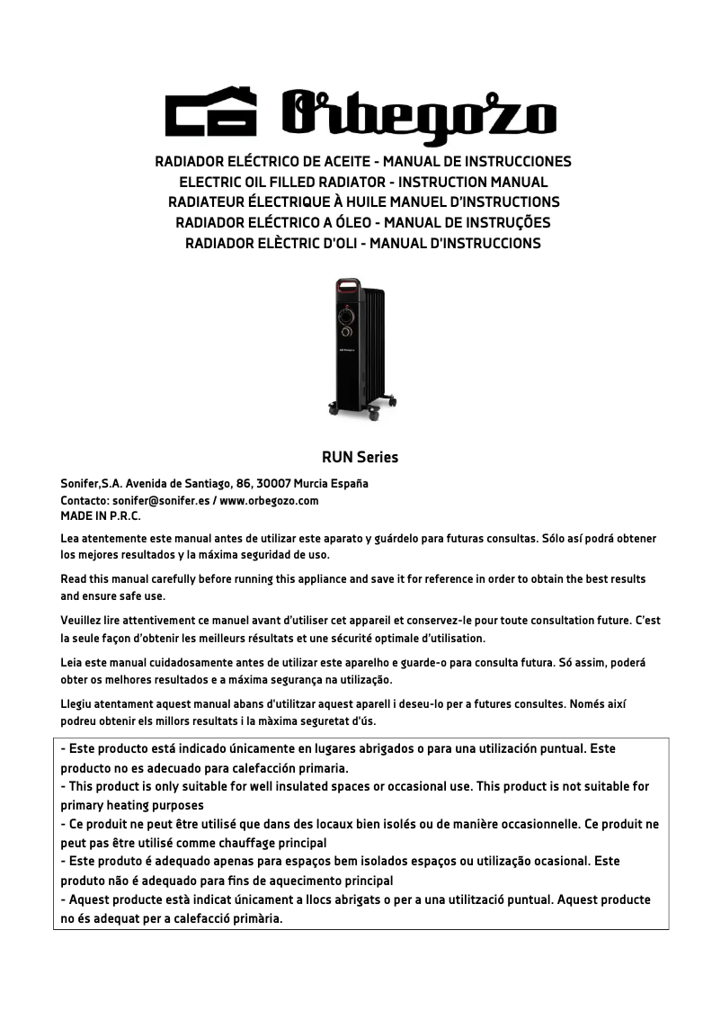 Page 1 de la notice Manuel utilisateur Orbegozo RUN 2500