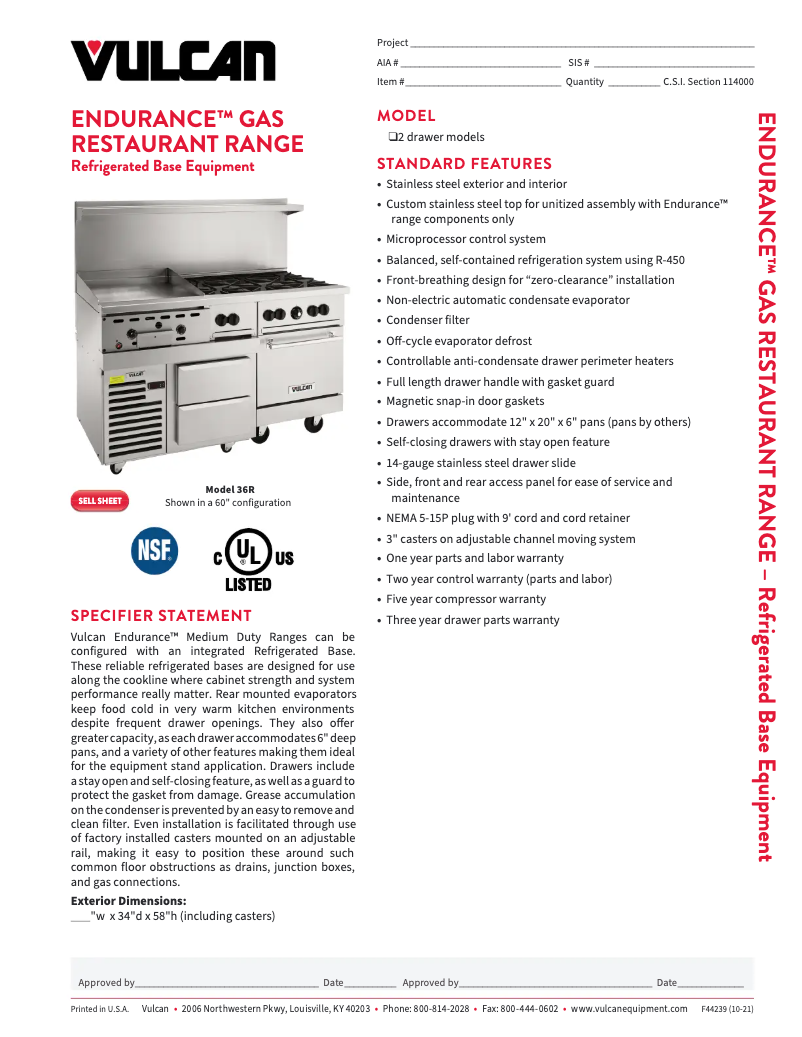 Page 1 de la notice Fiche technique Vulcan 36R-2B24GT