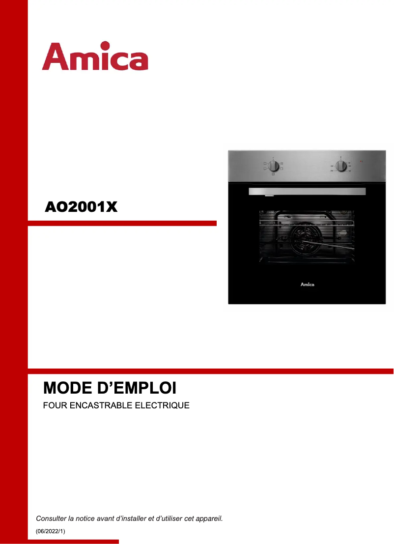 Page 1 de la notice Manuel utilisateur Amica AO2001X