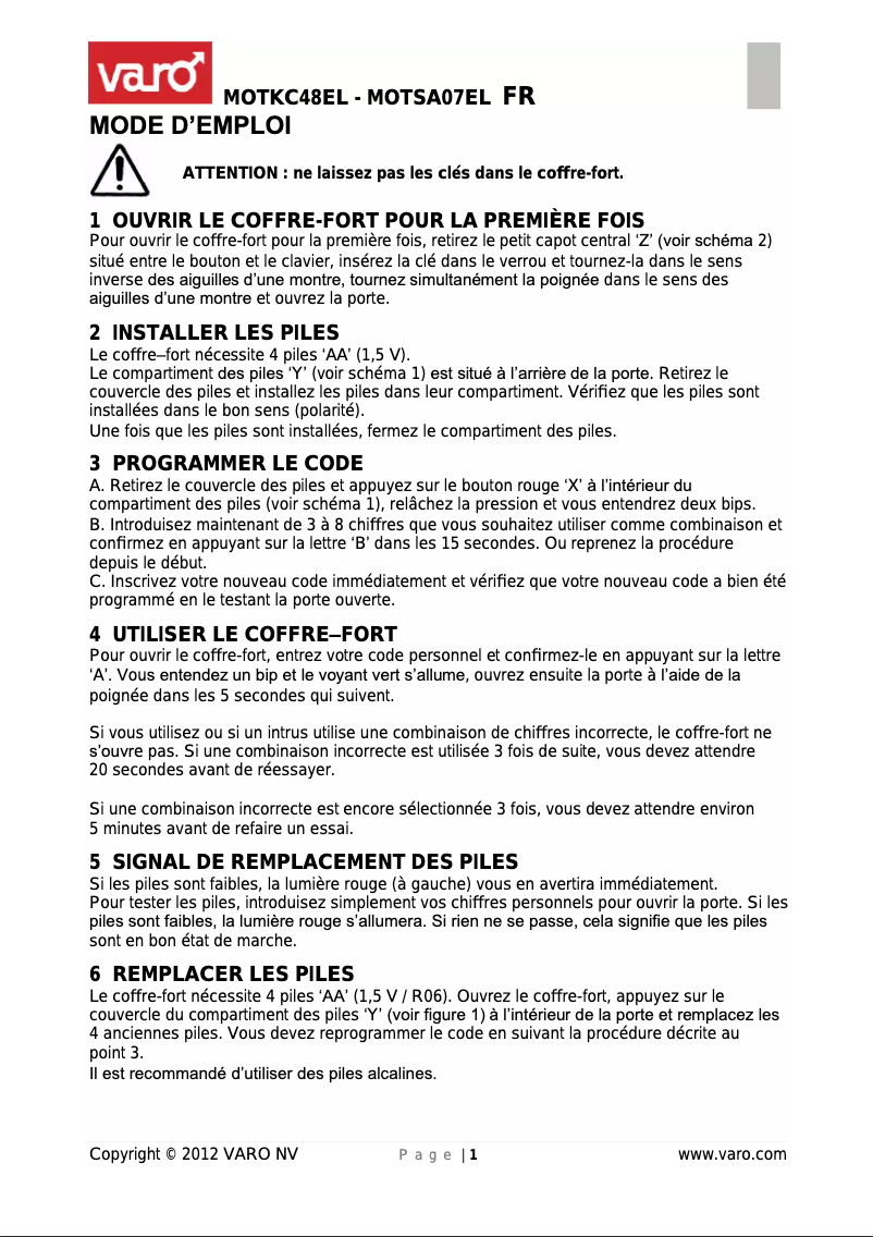 Page 1 de la notice Manuel utilisateur VARO MOTKC48EL