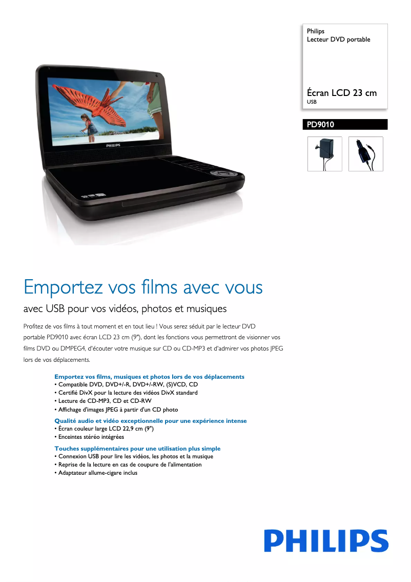 Page 1 de la notice Fiche technique Philips PD9010