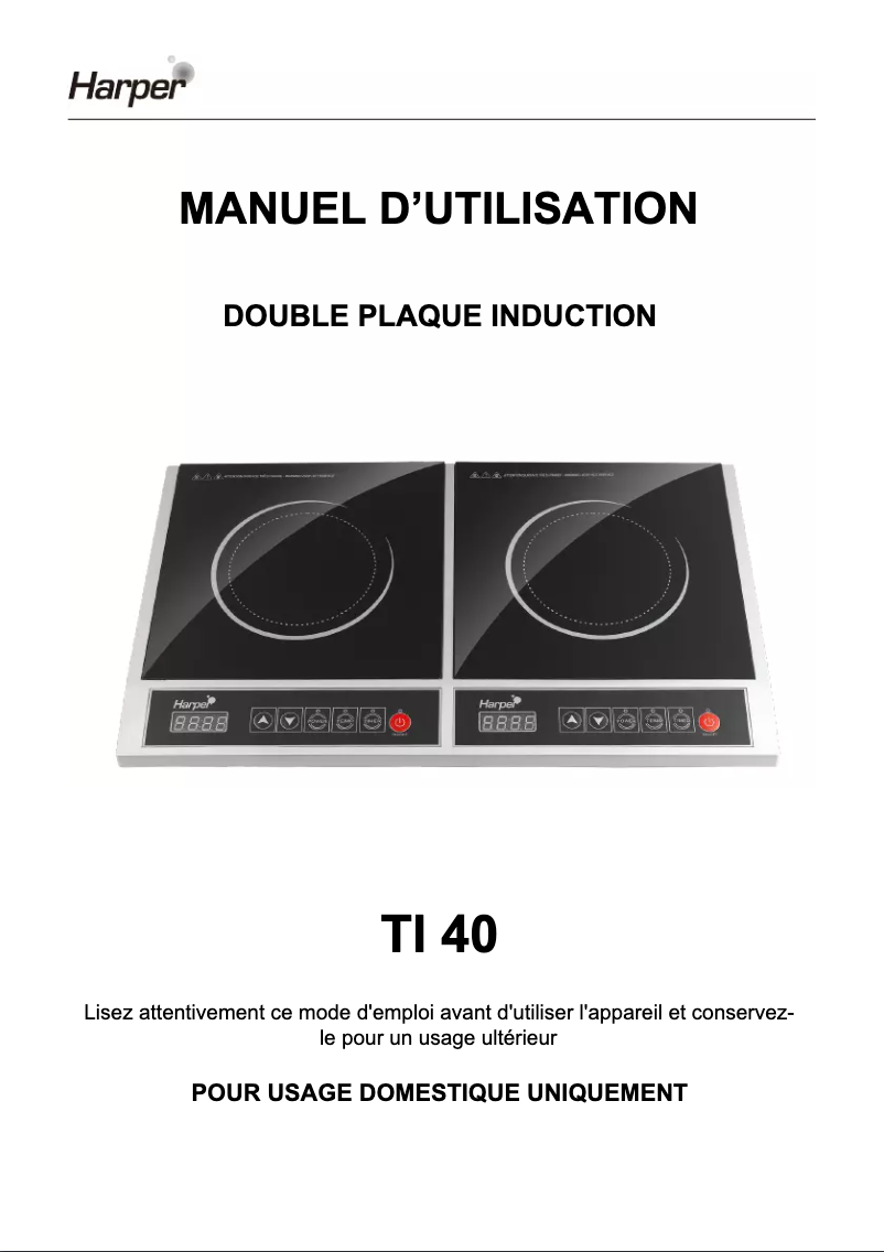 Page 1 de la notice Manuel utilisateur Harper TI40