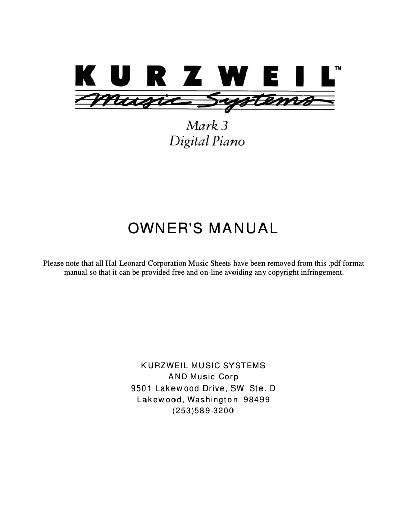 Página 1 del manual Manual de usuario Kurzweil Mark 3