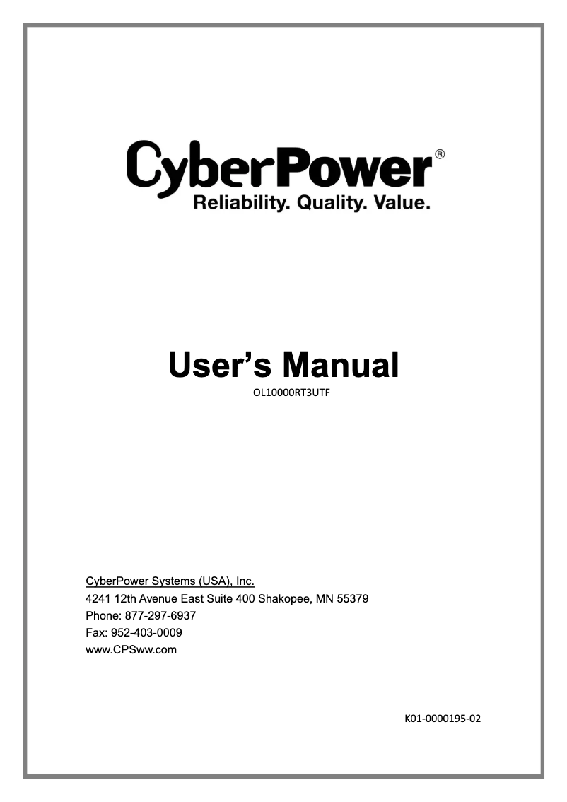 Page n°1 - Manuel utilisateur CyberPower Smart App Online OL10000RT3UTF