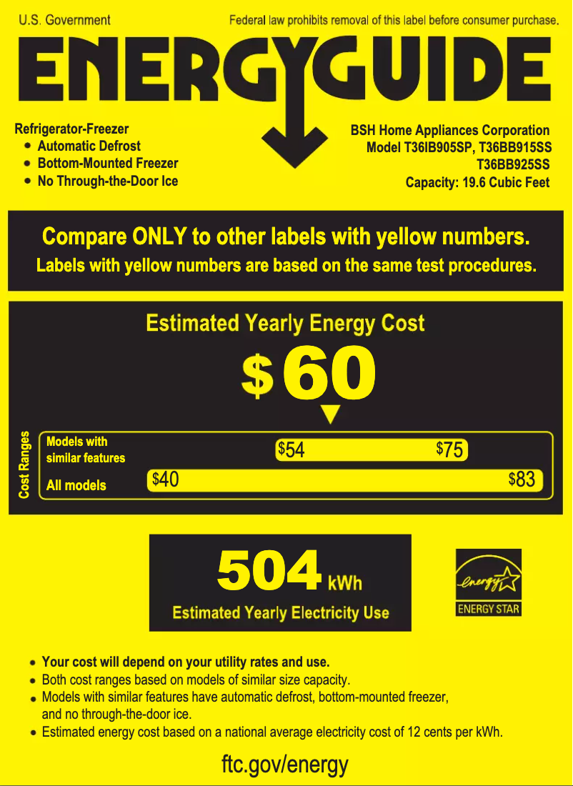 Page n°1 - Label énergétique Thermador T36BB915SS