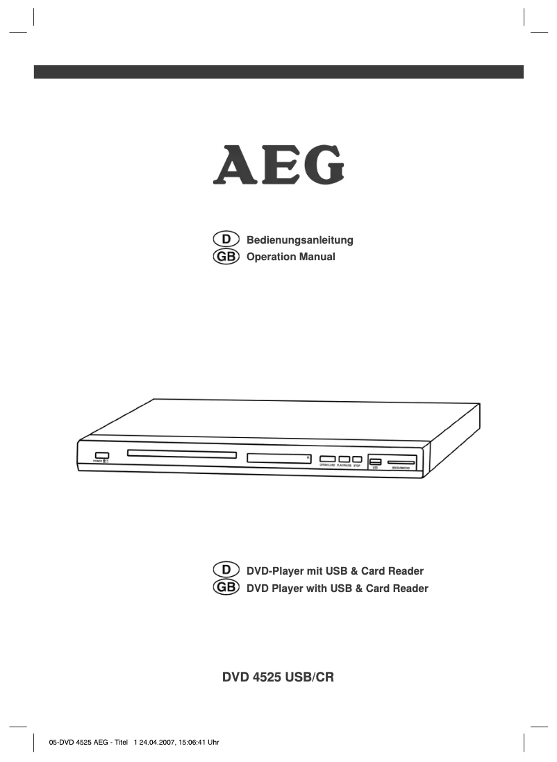 Page n°1 - Manuel utilisateur AEG DVD 4525 CR