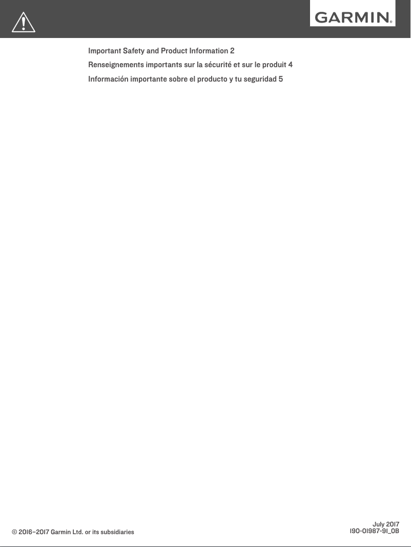 Página 1 del manual Instrucciones de seguridad Garmin Rino 750