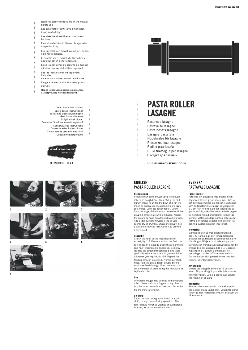 Image de la première page du manuel de l'appareil Pasta Roller Lasagne