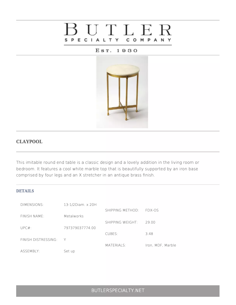 Page 1 de la notice Manuel utilisateur Butler Claypool