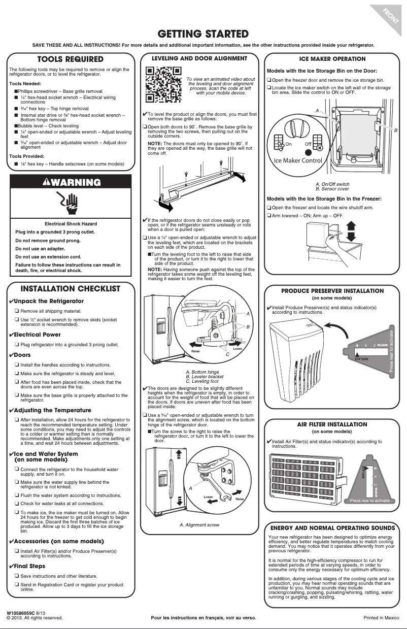 Page n°1 - Guide d'installation KitchenAid Architect KSF26C6XYY
