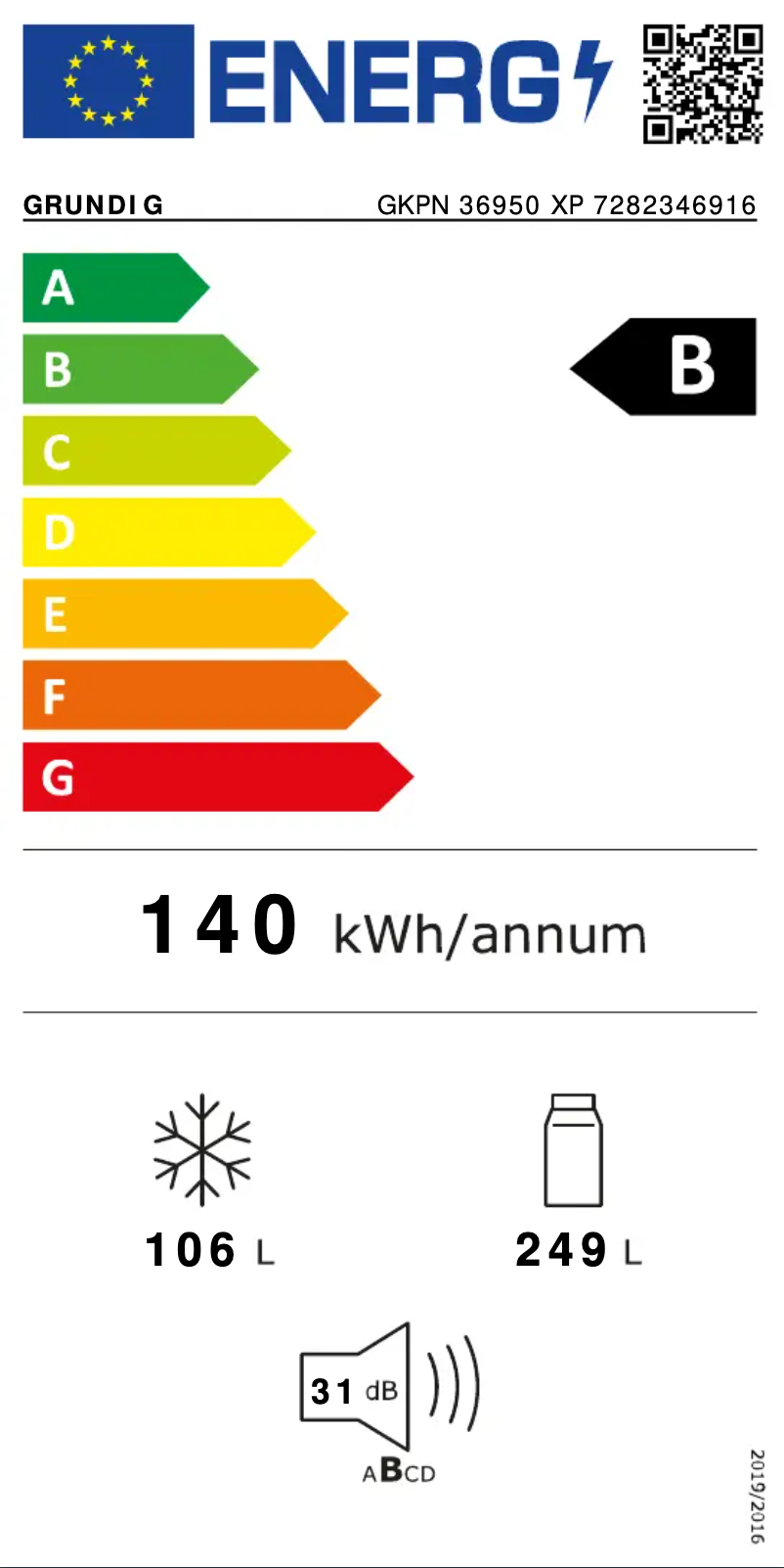 Page 1 de la notice Label énergétique Grundig GKPN 36950 XP