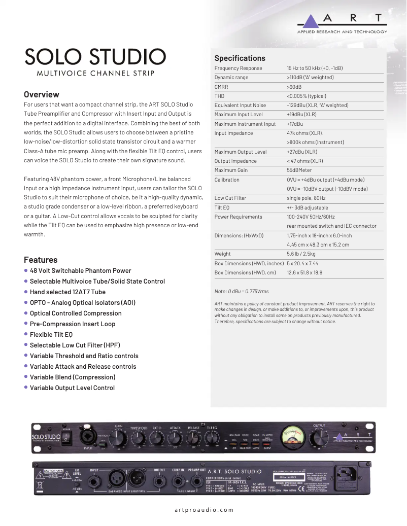 Image de la première page du manuel de l'appareil SOLO STUDIO