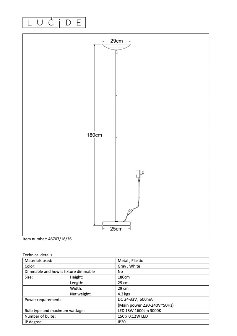 Page 1 de la notice Manuel utilisateur Lucide Ziggy led 46707/18/36