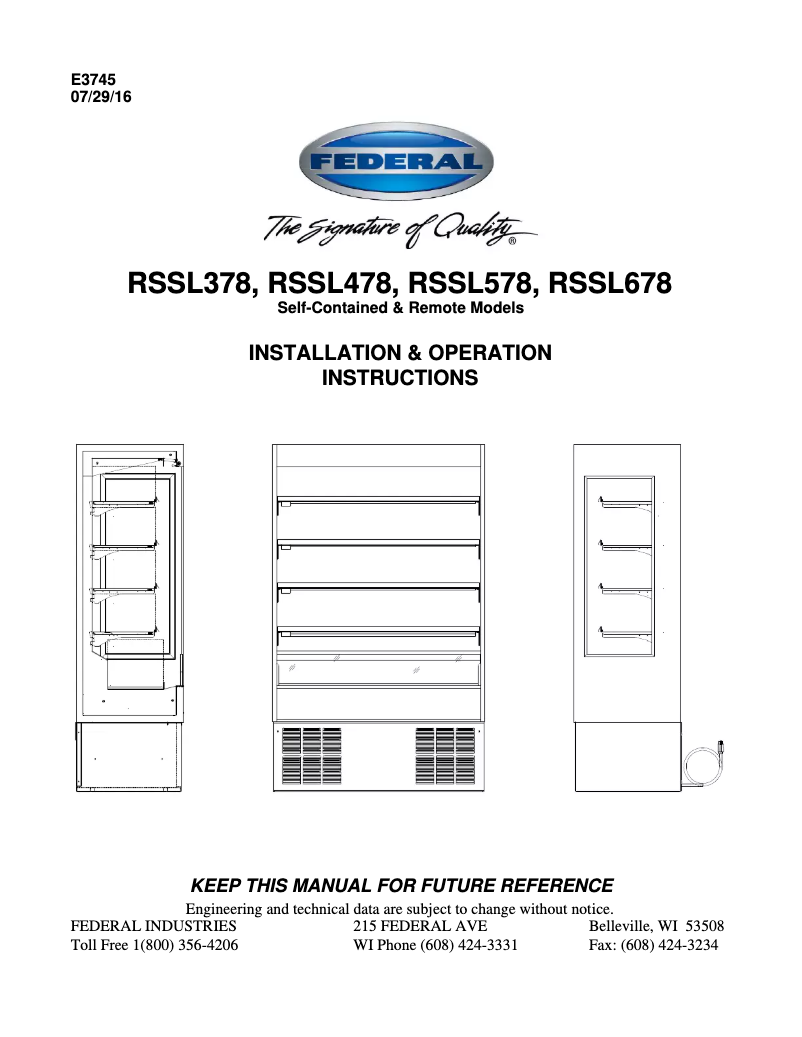Page 1 de la notice Manuel utilisateur Federal RSSL378SC