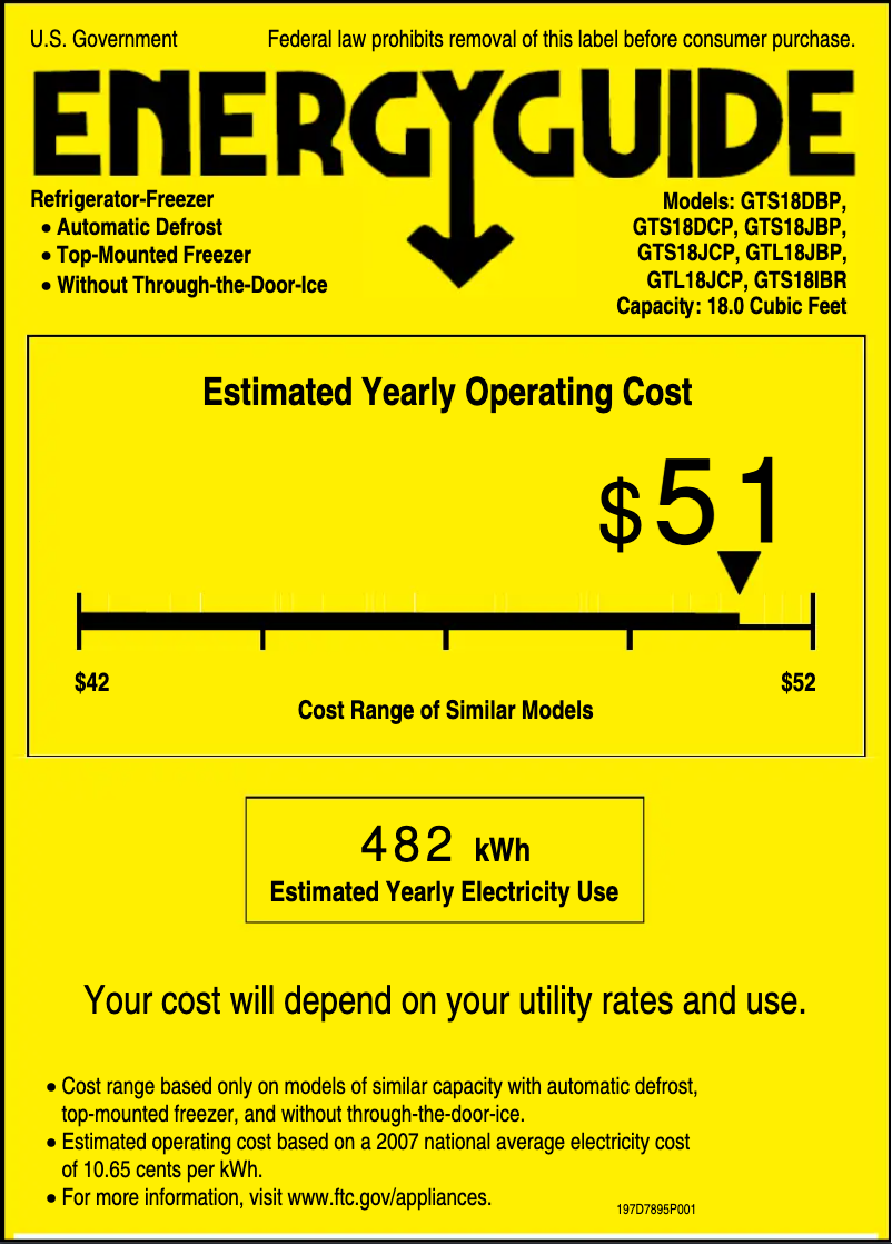 Page 1 of the manual Energy Label GE GTS18DCPLWW