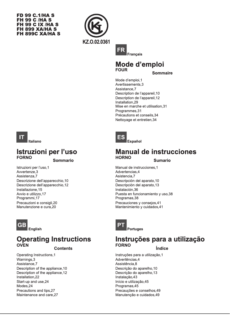 Página 1 del manual Manual de usuario Hotpoint Ariston FH 899 C XA/HA S