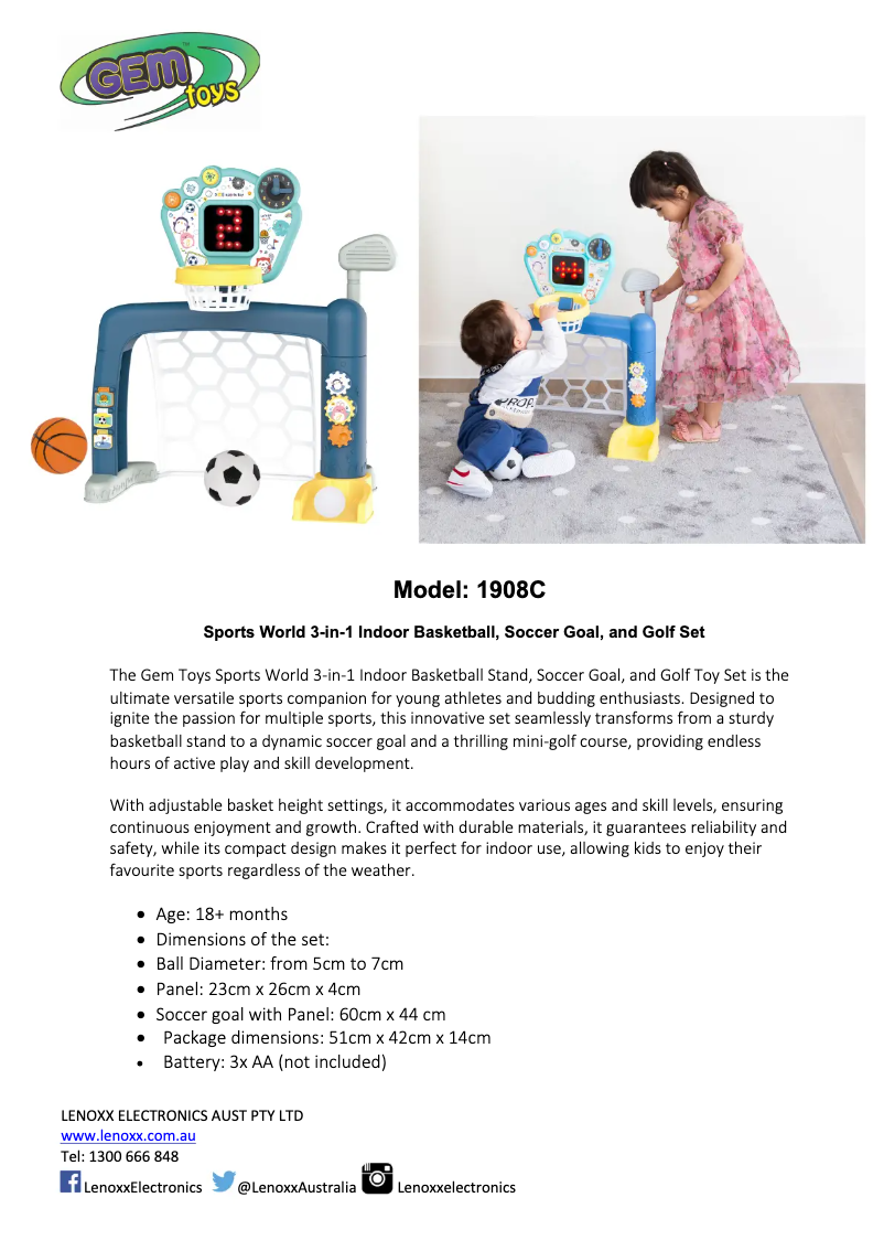 Page 1 de la notice Manuel utilisateur Gem Toys 1908C