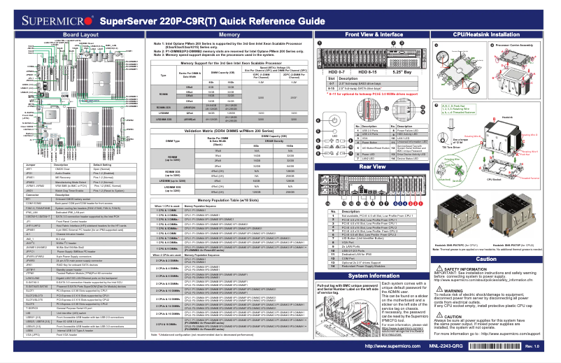 Page 1 de la notice Guide de démarrage rapide Supermicro SuperServer SYS-220P-C9RT