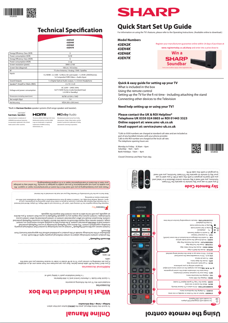 Page n°1 - Guide de démarrage rapide Sharp 43EH6K
