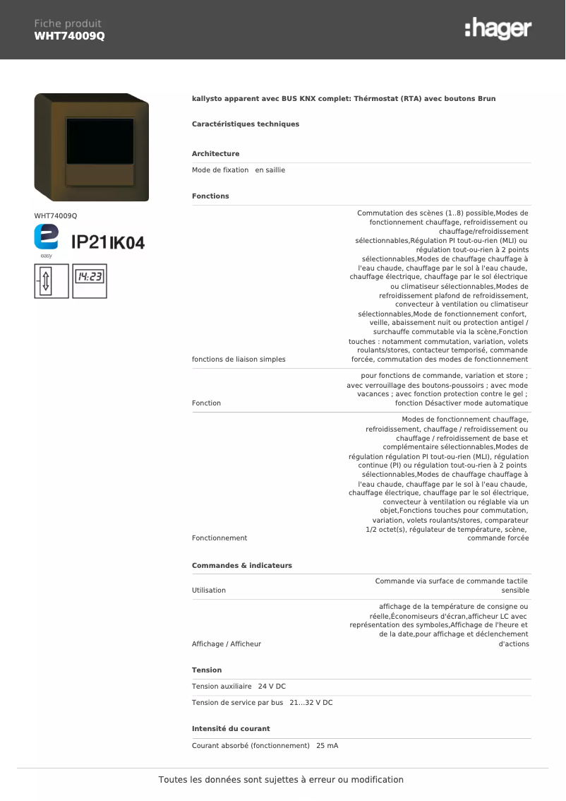 Image de la première page du manuel de l'appareil WHT74009Q